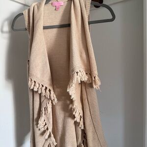 Lilly Pulitzer Tan w/ gold metallic knit sweater XS